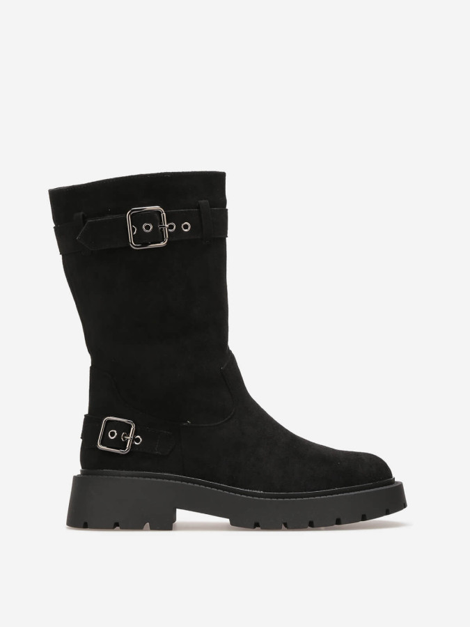Bottines motard femme en suédine noire