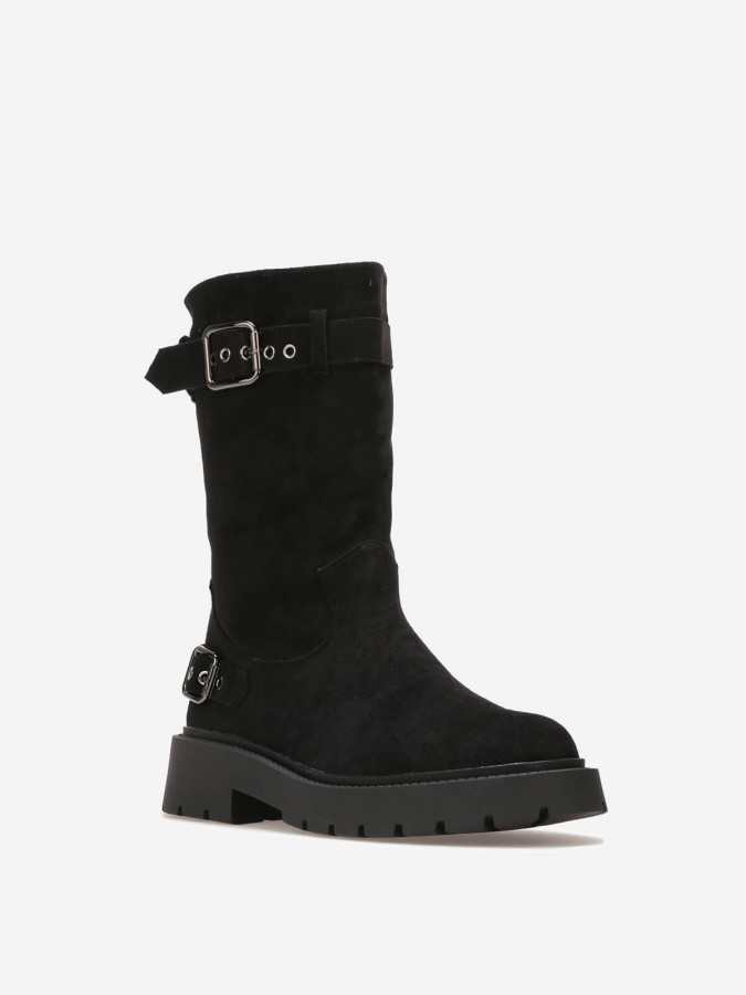 Bottines motard femme en suédine noire
