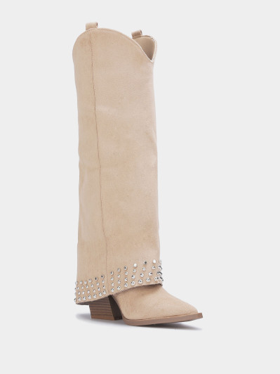 Bottes western femme en suédine beige – Clous & style cowgirl