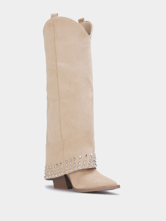 Bottes western femme en suédine beige – Clous & style cowgirl