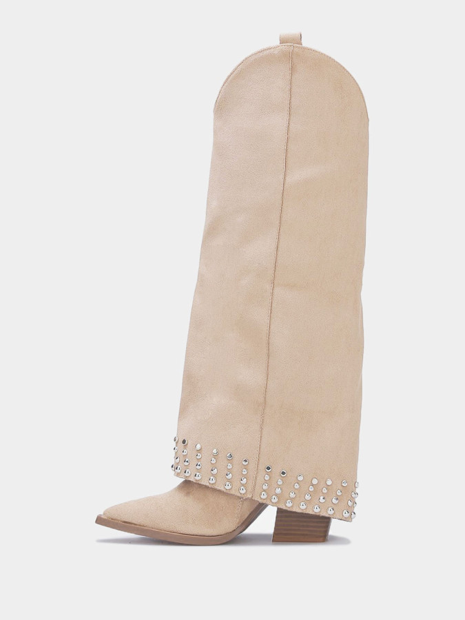 Bottes western femme en suédine beige – Clous & style cowgirl