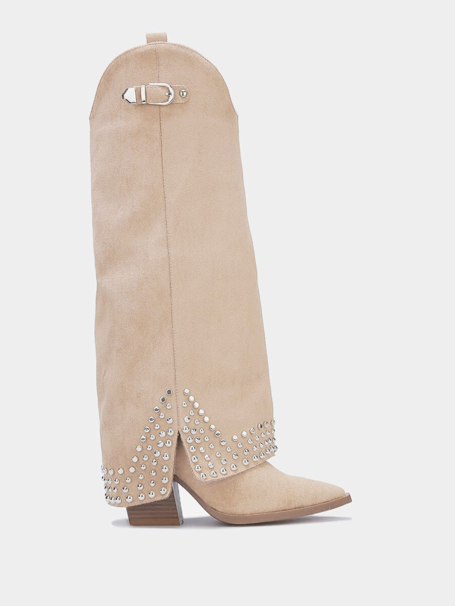 Bottes western femme en suédine beige – Clous & style cowgirl