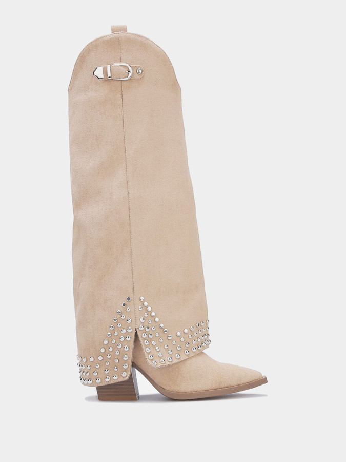 Bottes western femme en suédine beige – Clous & style cowgirl