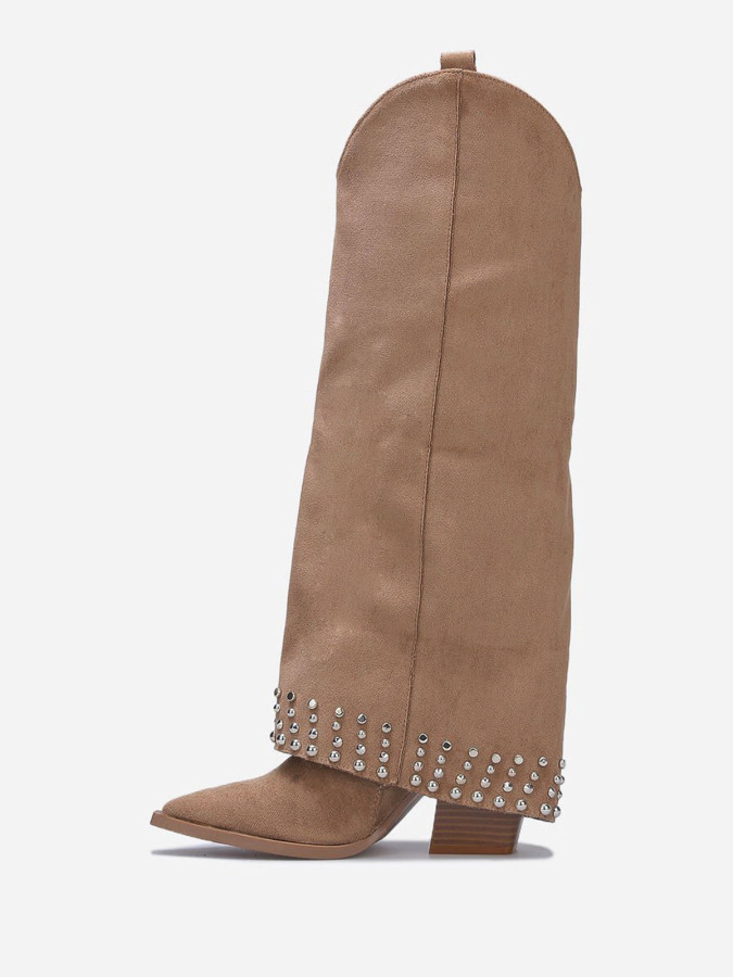 Bottes western femme camel – Suédine & clous tendance