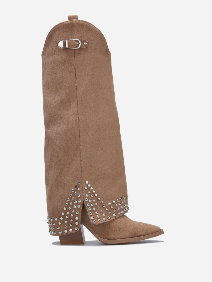 Bottes western femme camel – Suédine & clous tendance