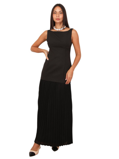 Robe longue noire sans manches plissée - glamour chic