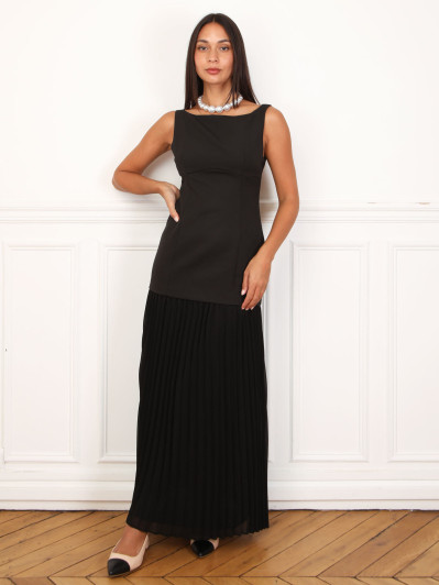 Robe longue noire sans manches plissée - glamour chic