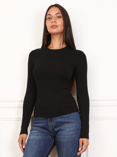 Top basique noir à manches longues et col rond