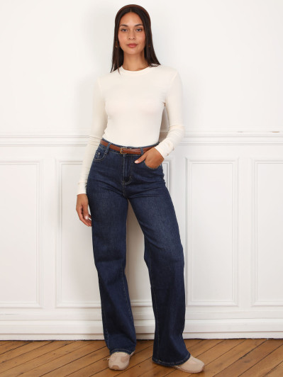 Top basique écru à manches longues et col rond