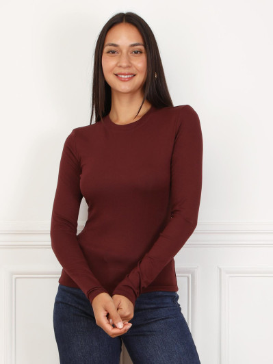 Top basique bordeaux à manches longues et col rond