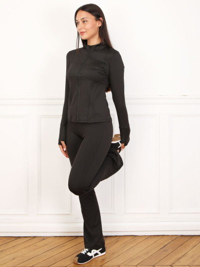 Ensemble sportswear gilet zippé et legging flare noir