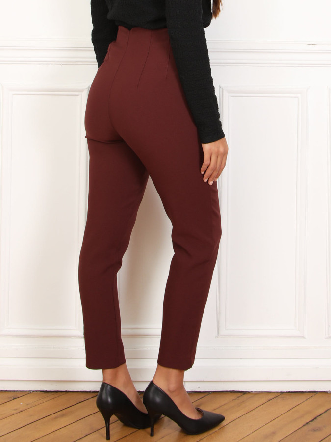 Pantalon droit bordeaux taille haute