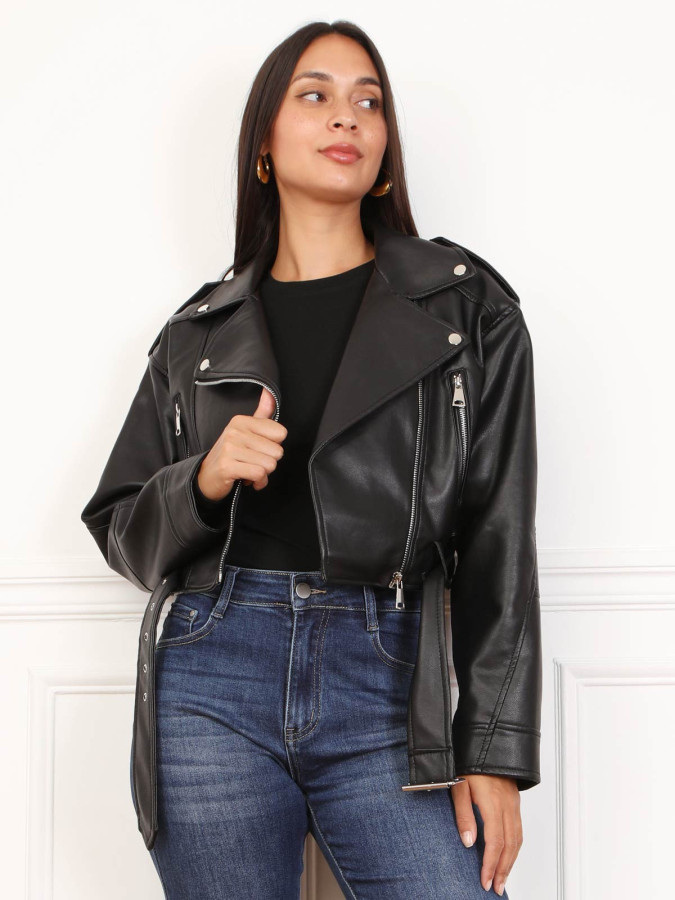 Blouson cropped noir style veste biker