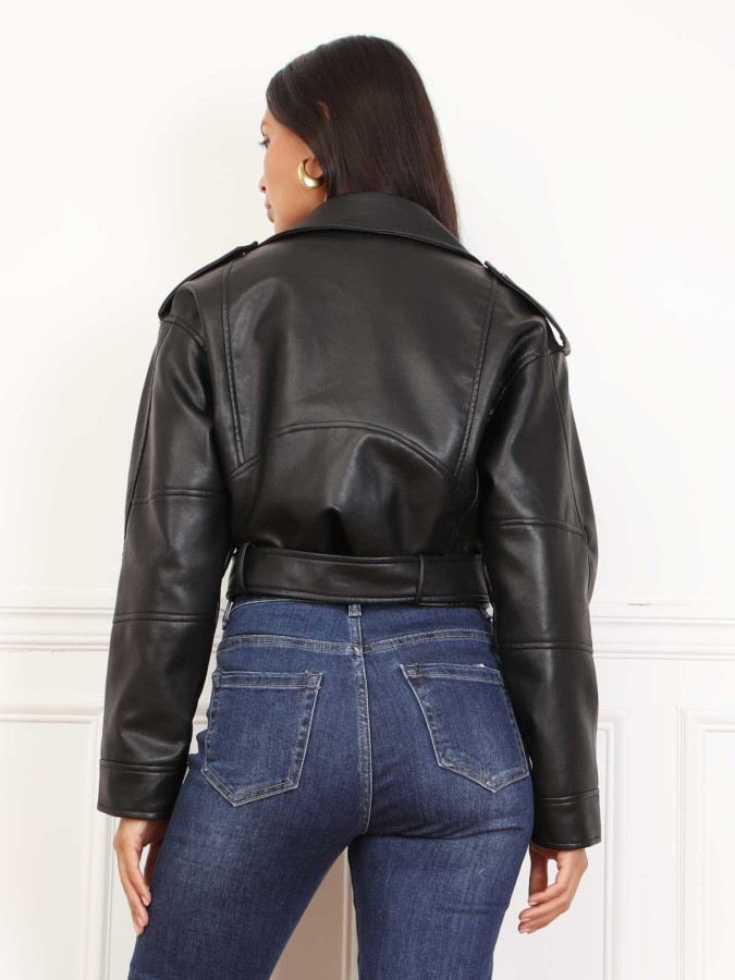 Blouson cropped noir style veste biker