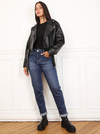 Blouson cropped noir style veste biker