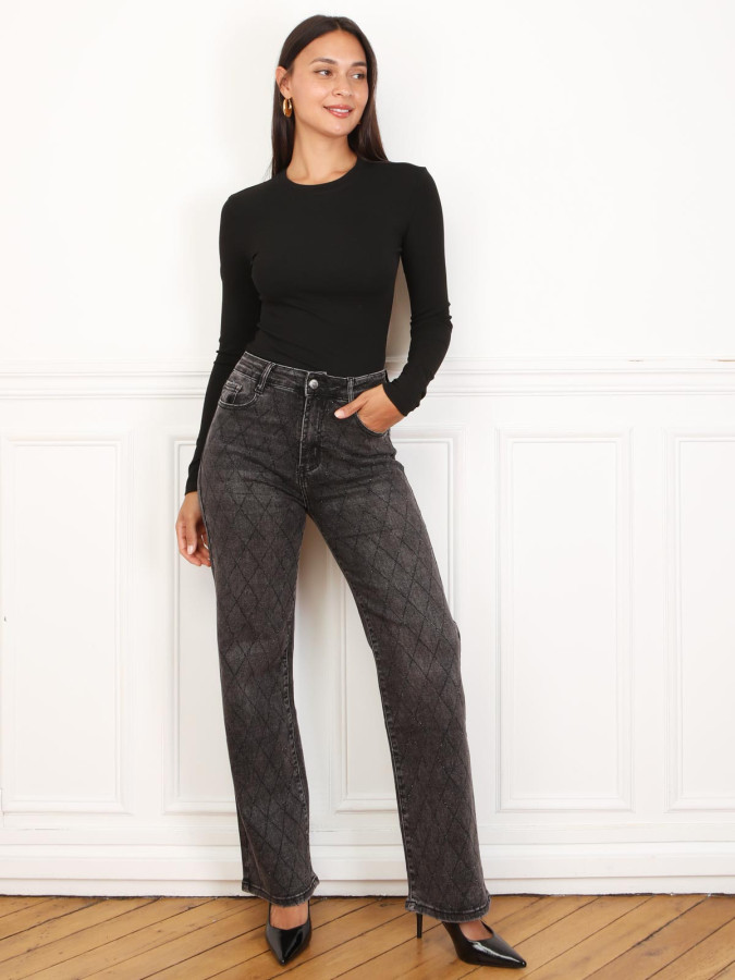 Jeans losanges à strass