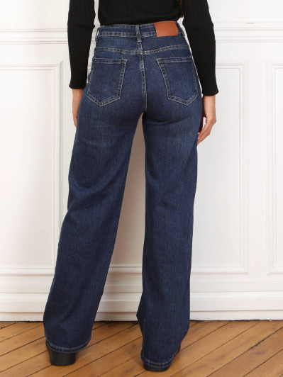 Jeans bleu foncé à taille haute asymétrique