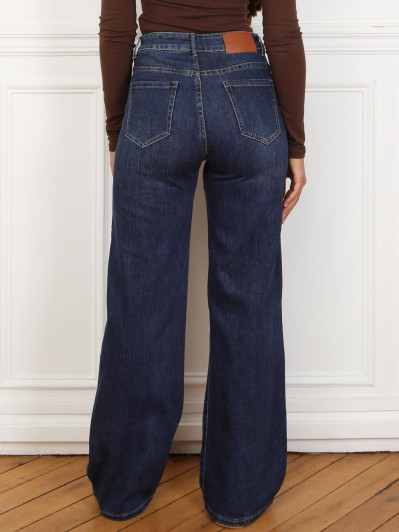 Jeans brut basique à taille haute bleu foncé