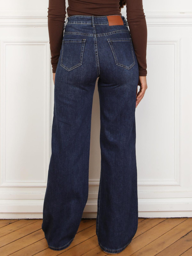 Jeans brut basique à taille haute bleu foncé