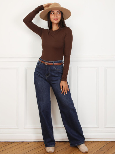 Jeans brut basique à taille haute bleu foncé