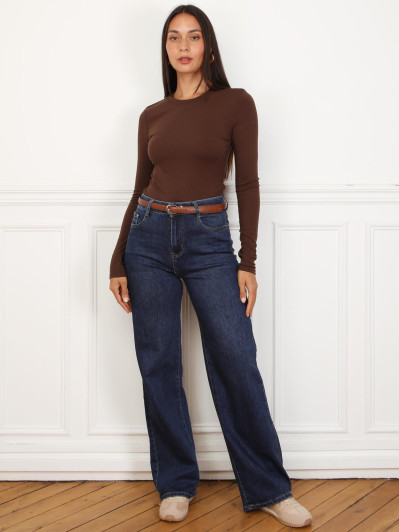 Jeans brut basique à taille haute bleu foncé