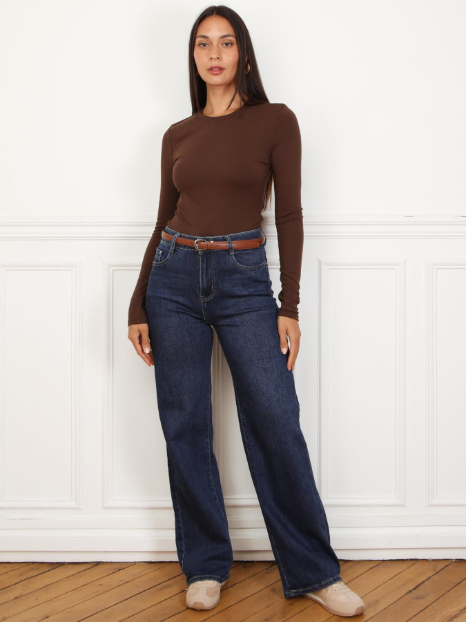 Jeans brut basique à taille haute bleu foncé