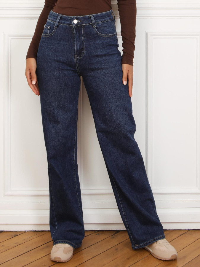 Jeans brut basique à taille haute bleu foncé