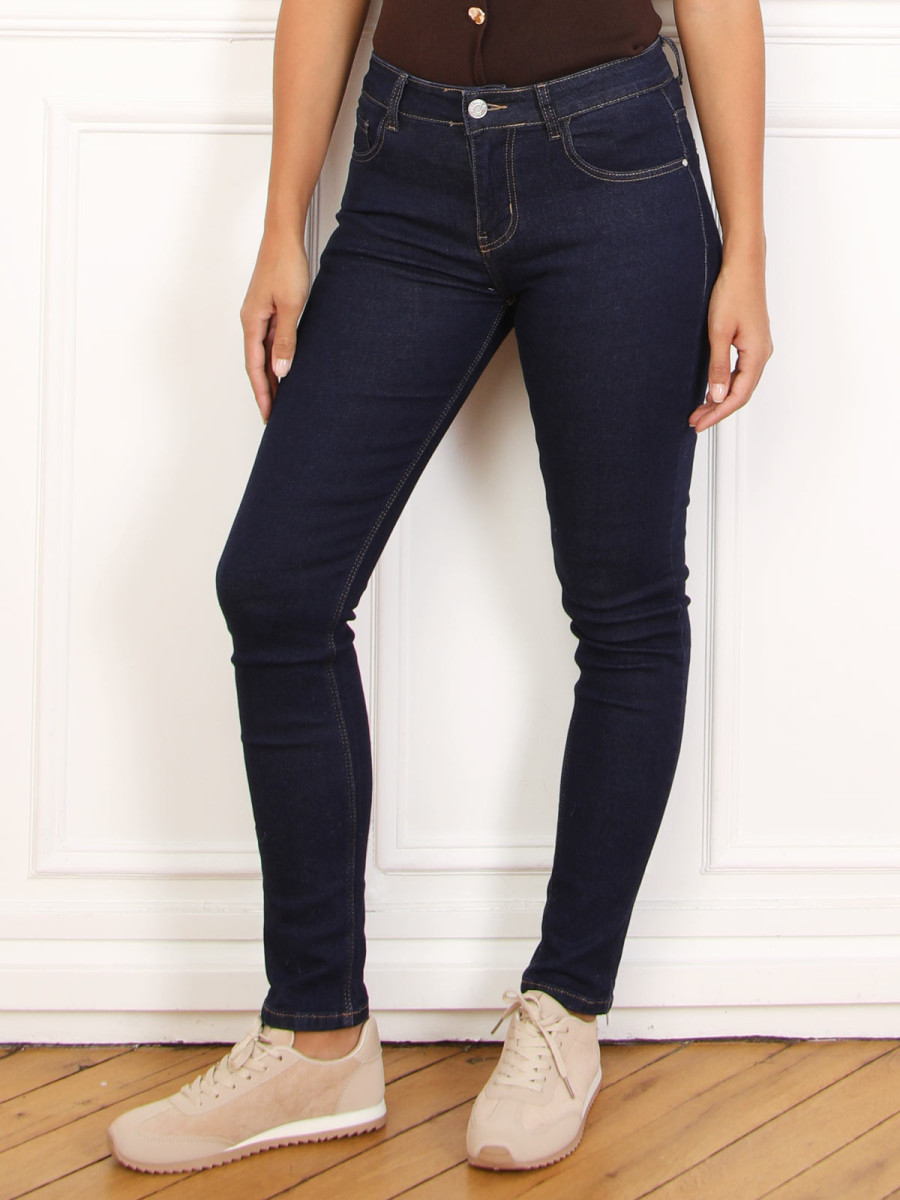 Jeans skinny bleu froncé avec noeuds décoratifs