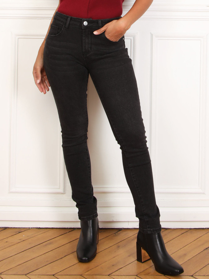 Jeans push-up en denim brut noir