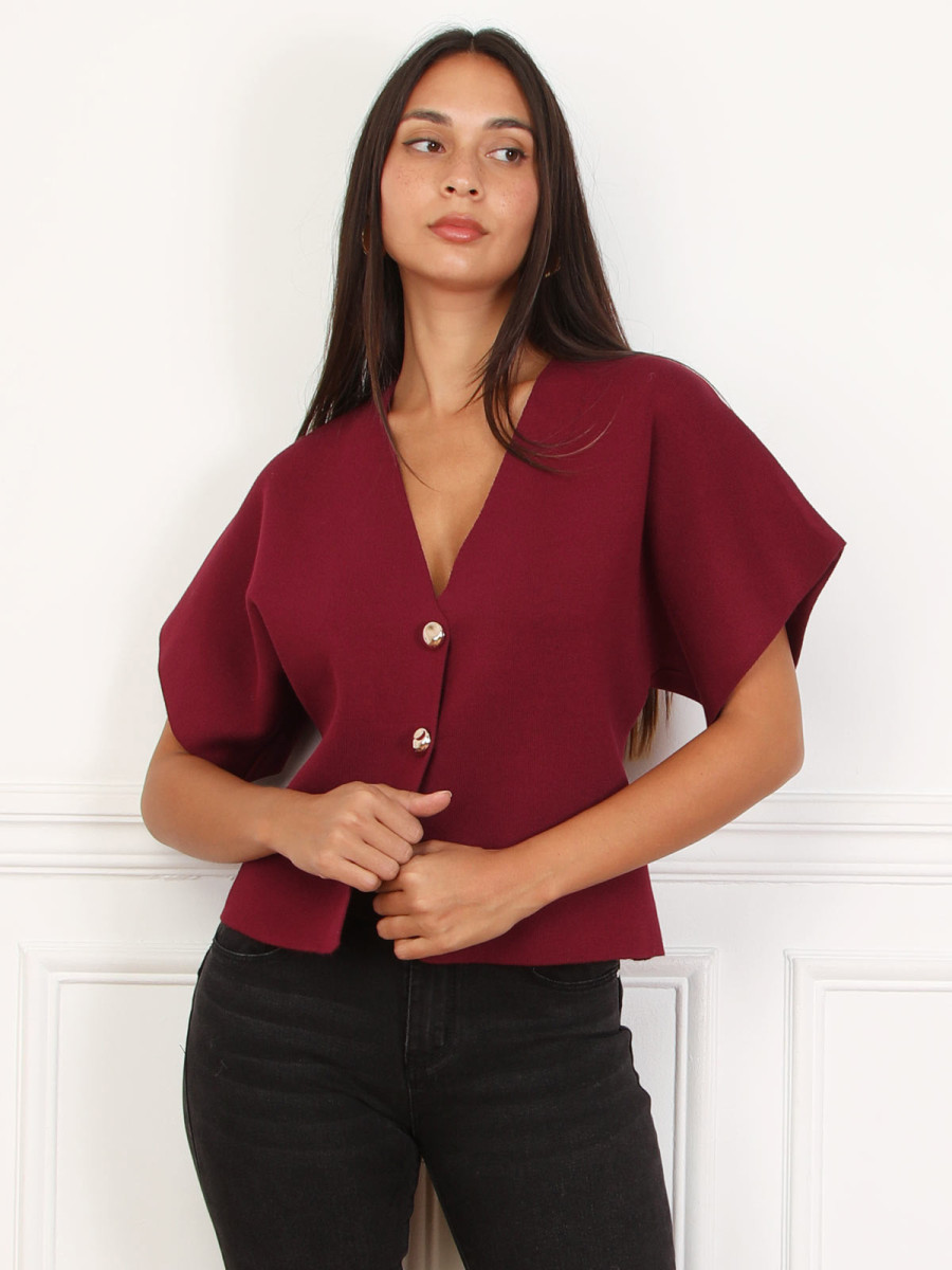 Top à manches évasées et boutons dorés