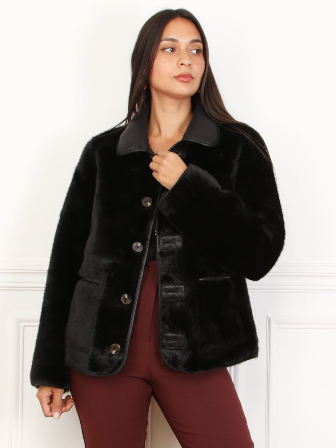 Blouson réversible fausse fourrure avec poches