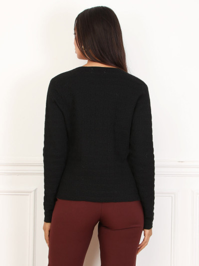 Top noir en maille texturée et à boutons dorés