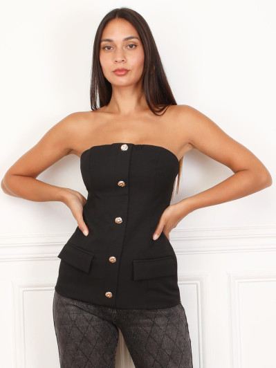 Top bustier style blazer à boutons dorés