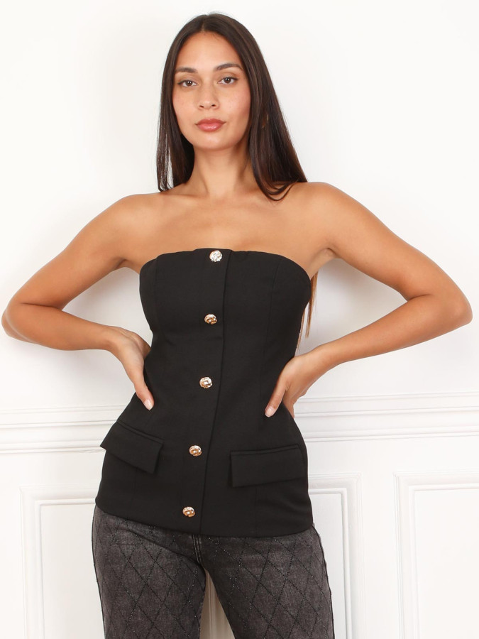 Top bustier style blazer à boutons dorés