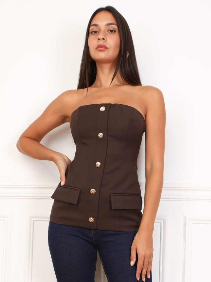 Top bustier style blazer à boutons dorés