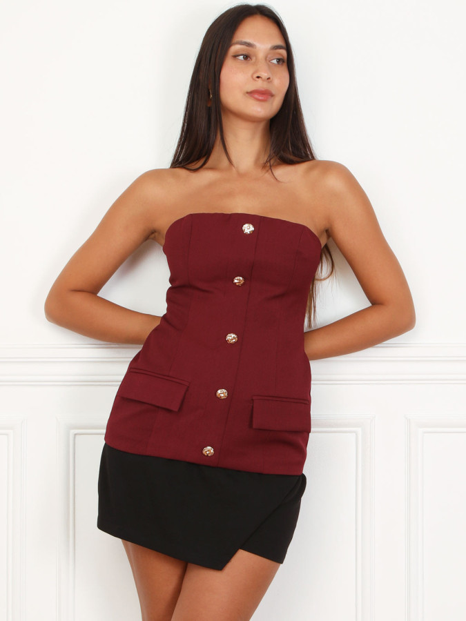 Top bustier à boutons texturés dorés