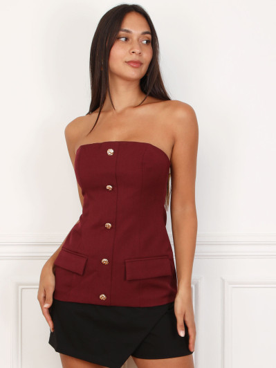 Top bustier à boutons texturés dorés