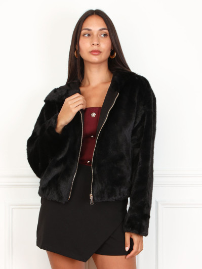 Veste courte en fausse fourrure