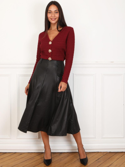 Jupe évasée mi-longue en simili