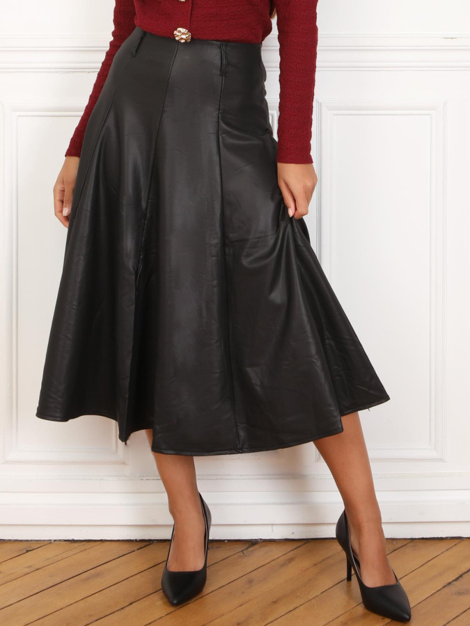 Jupe évasée mi-longue en simili