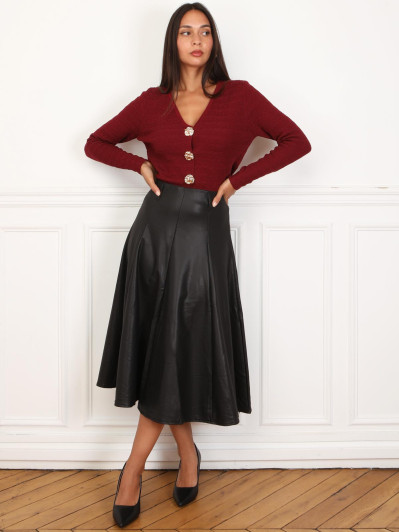 Jupe évasée mi-longue en simili