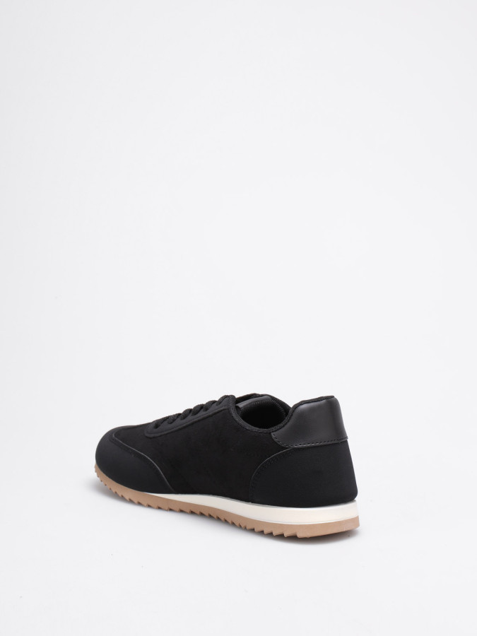 Baskets citadines bi-matières en suédine noire