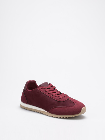 Baskets citadines bi-matières en suédine bordeaux