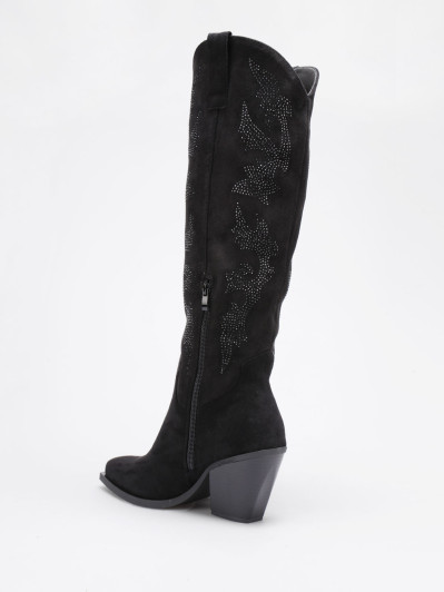 Santiags en suédine noire avec motifs en strass