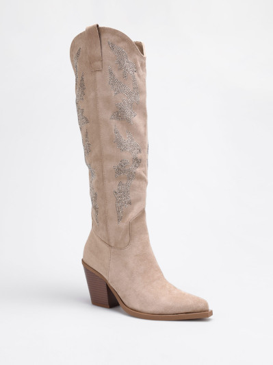 Santiags en suédine taupe avec motifs en strass