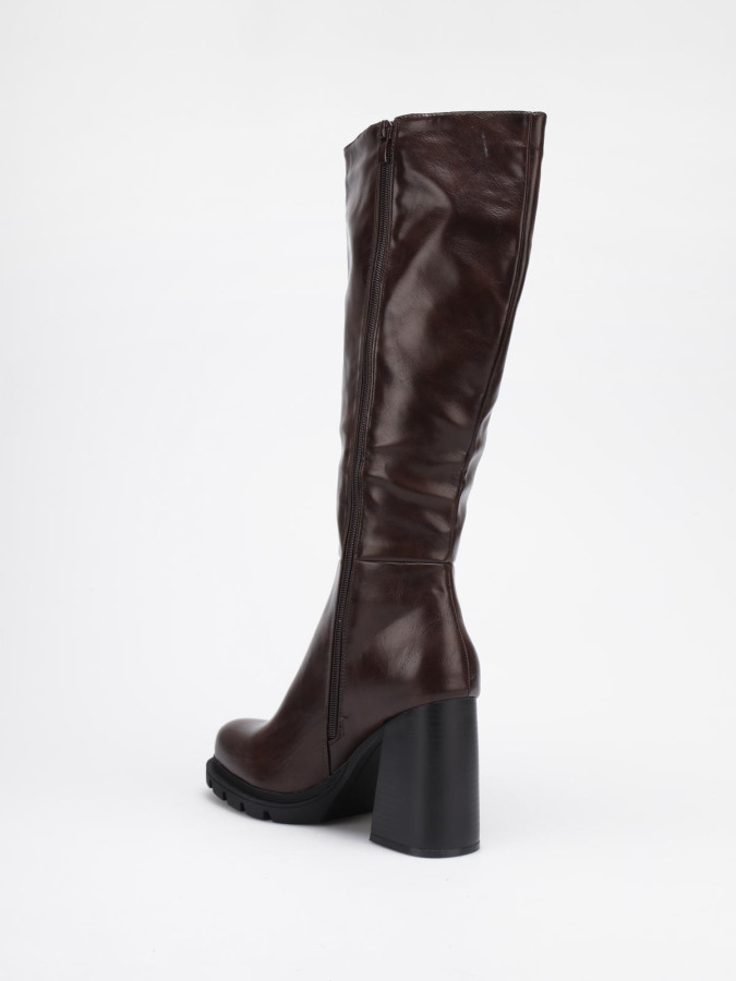 Bottes marron à talon bloc et plateforme crantée