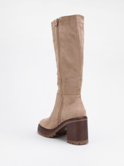 Bottes en suédine taupe à talon et plateforme crantés