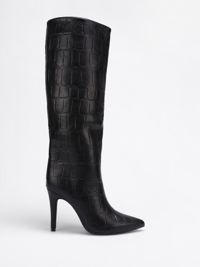 Bottes texturées à talon aiguille noires