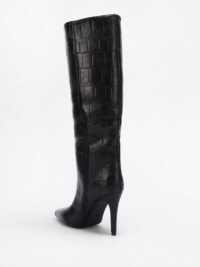 Bottes texturées à talon aiguille noires