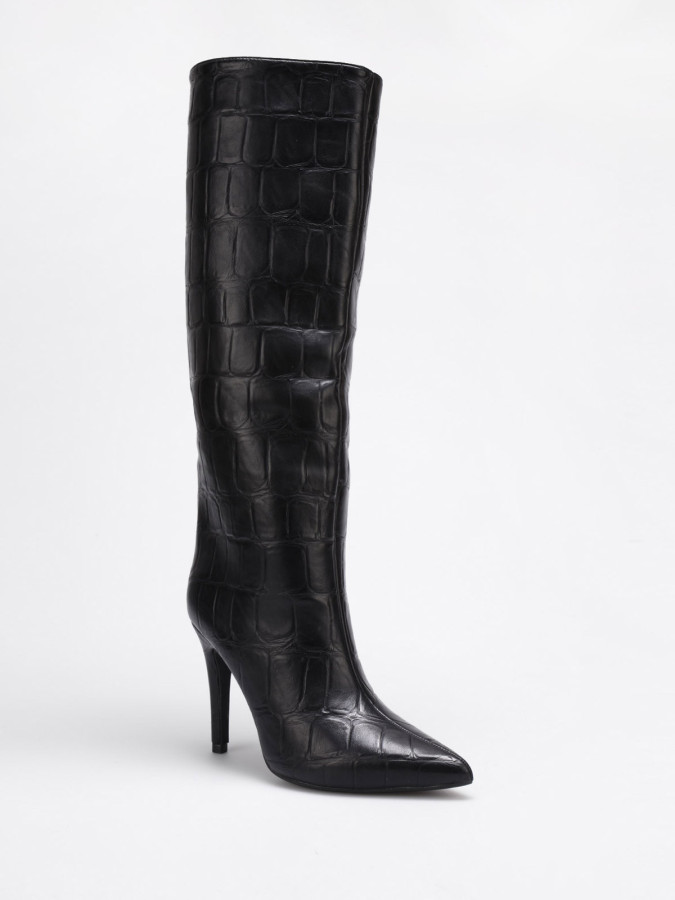 Bottes texturées à talon aiguille noires